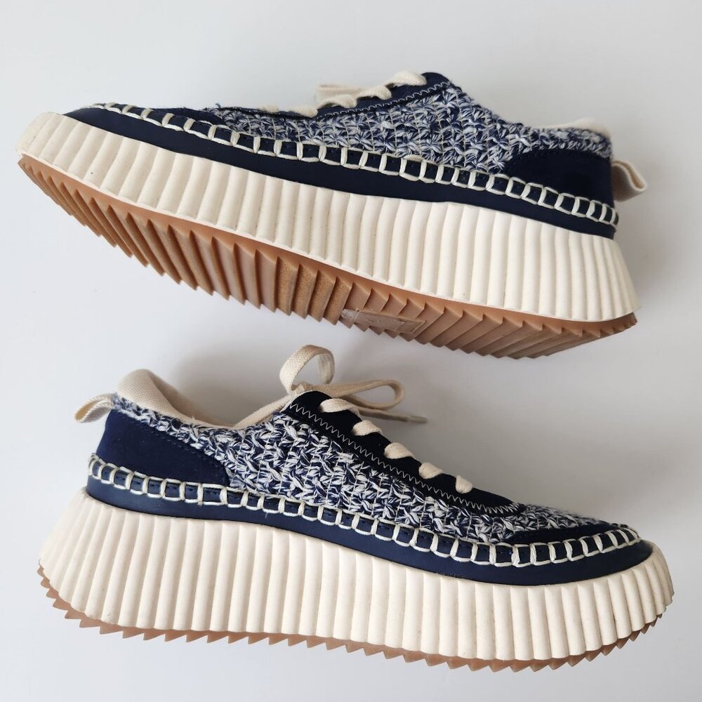 Dolce Vita Denae Platform Sneakers Blue Cream Crochet Knit Suede Casual Boho - Picture 2 of 10